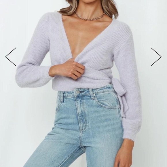 Hello Molly Kokedama Fuzzy Knit Wrap Sweater Cardigan Purple Size Small - Picture 8 of 9